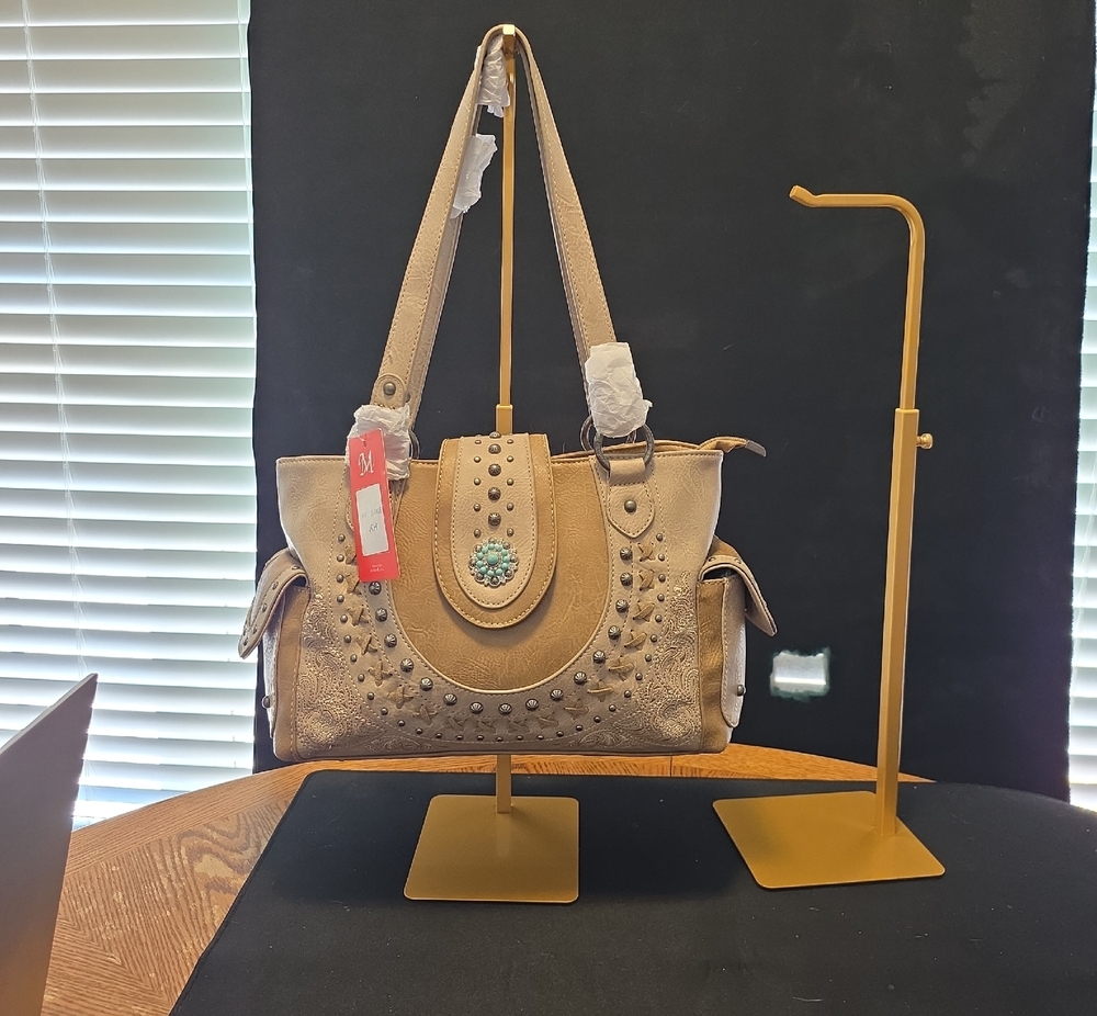 Montana West Beige Shoulder Bag with Turquoise Concho